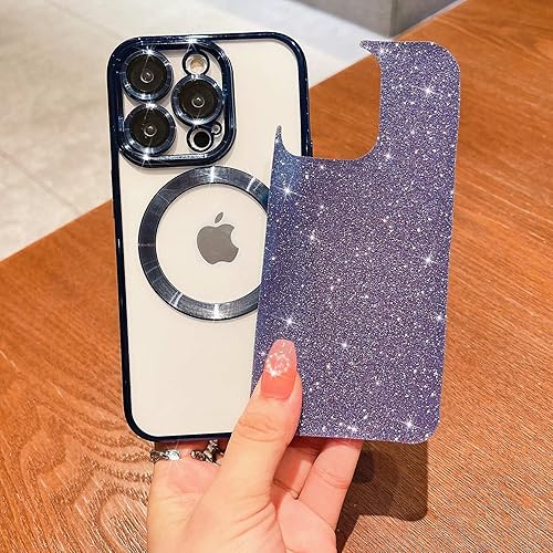 Miniatura 4 de MGQILING Funda magnética con purpurina compatible con iPhone 13 Pro, bonita funda transparente chapada de lujo, compatible con MagSafe para mujeres