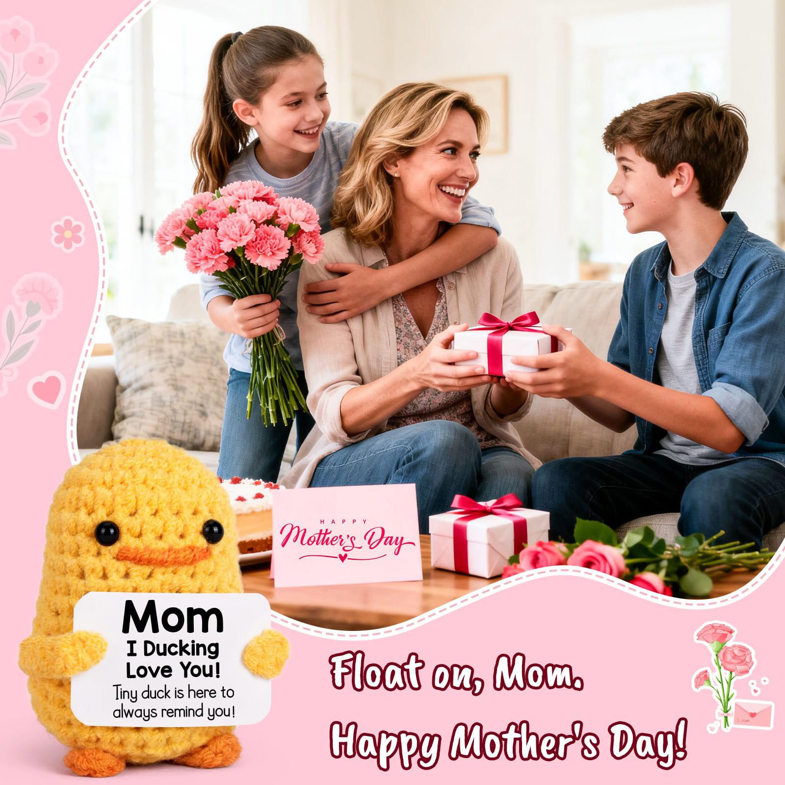 MBL Mom Birthday Gifts from Daughter - Funny Gifts for Mom Birthday Christmas Mother's Day from Daughter Son, Small Cute Crochet Duck for Mother Mama Mommy I Duck Love You Christmas Stocking Stuffers