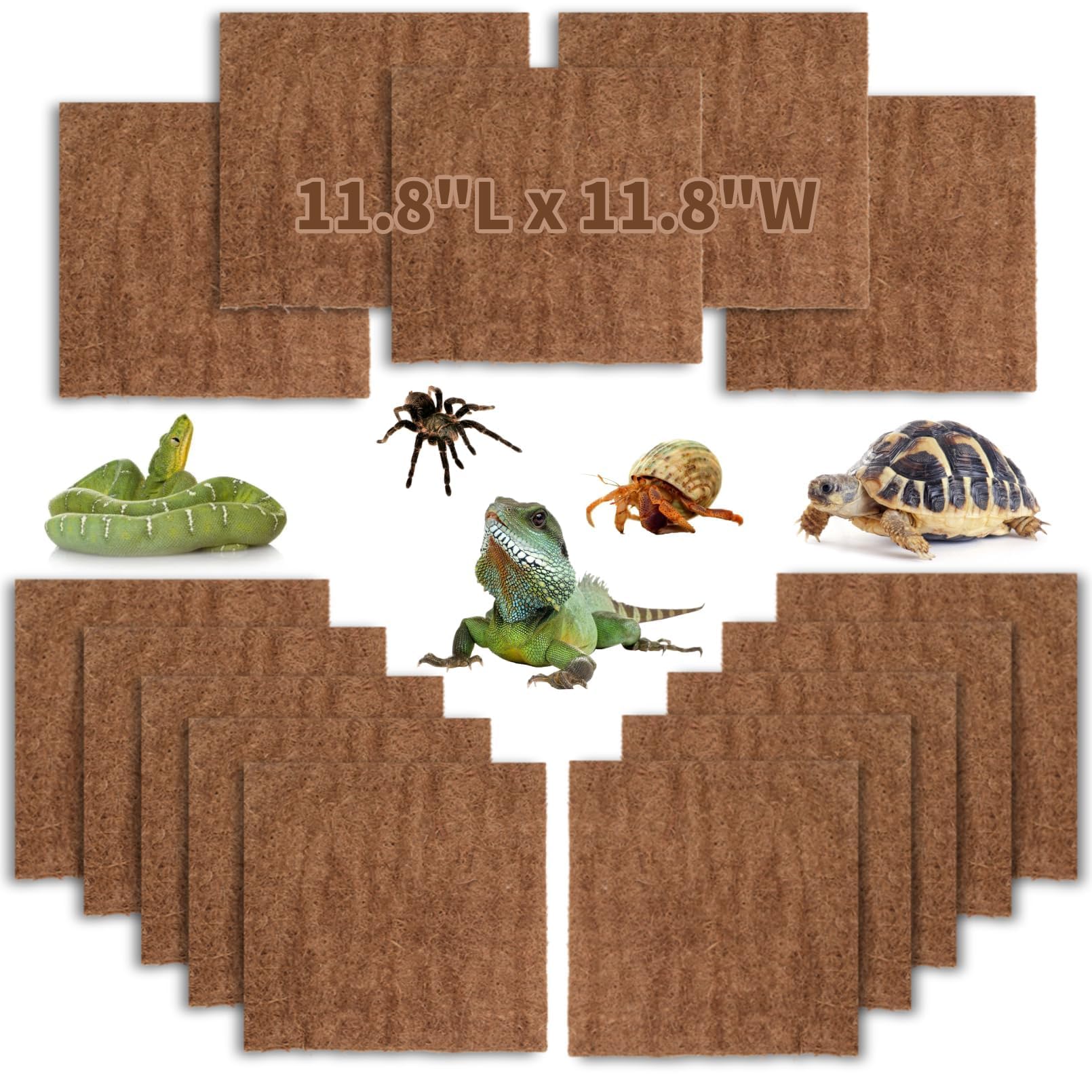 Hamiledyi 15 alfombras de reptiles de fibra de coco natural para forro de terrario de mascotas, suministros de reptiles para lagarto, serpiente, camaleón, tortuga, ropa de cama, conejo, conejo