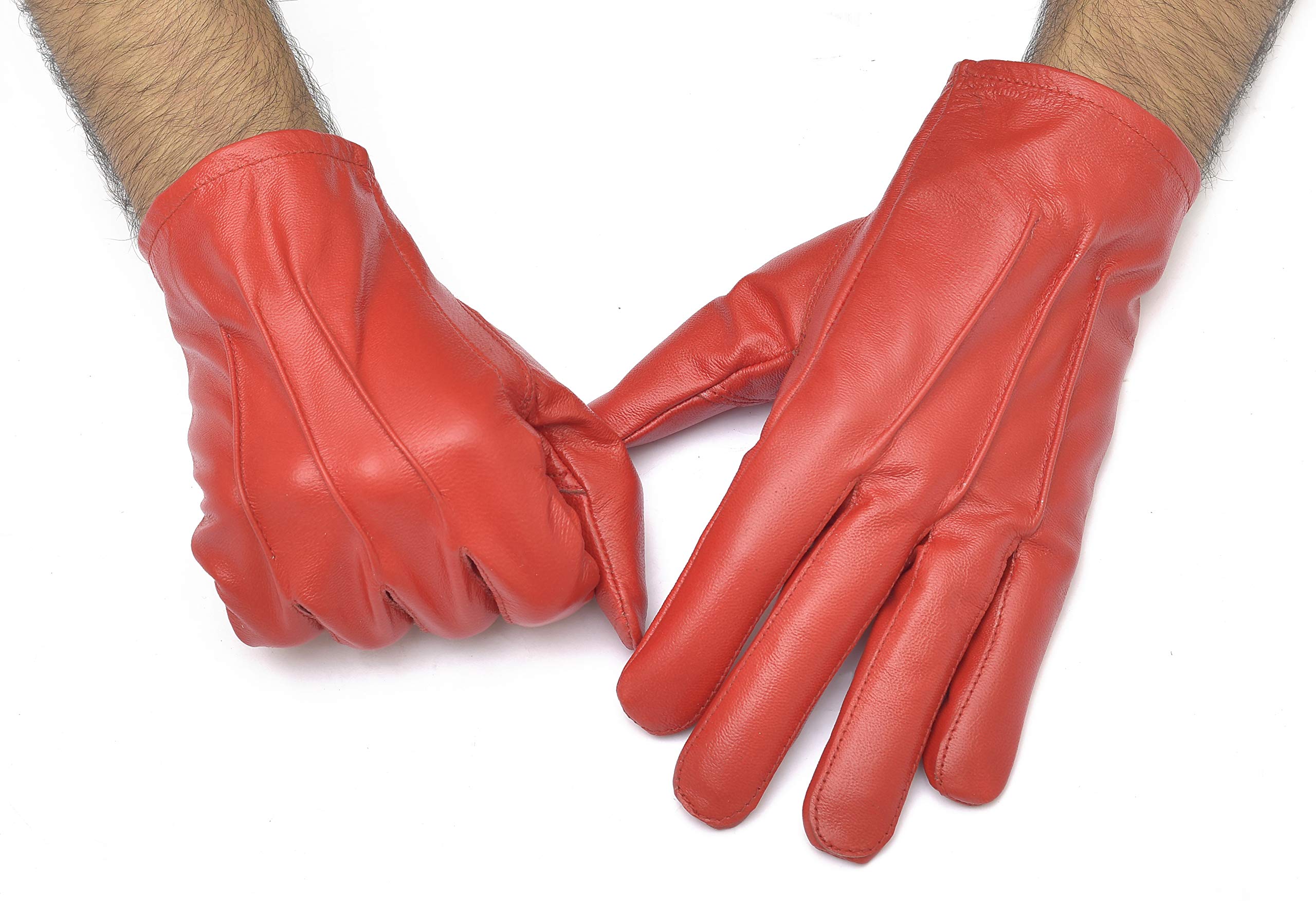 Men's Leather Driving Dress Gloves (Red, X-Large)