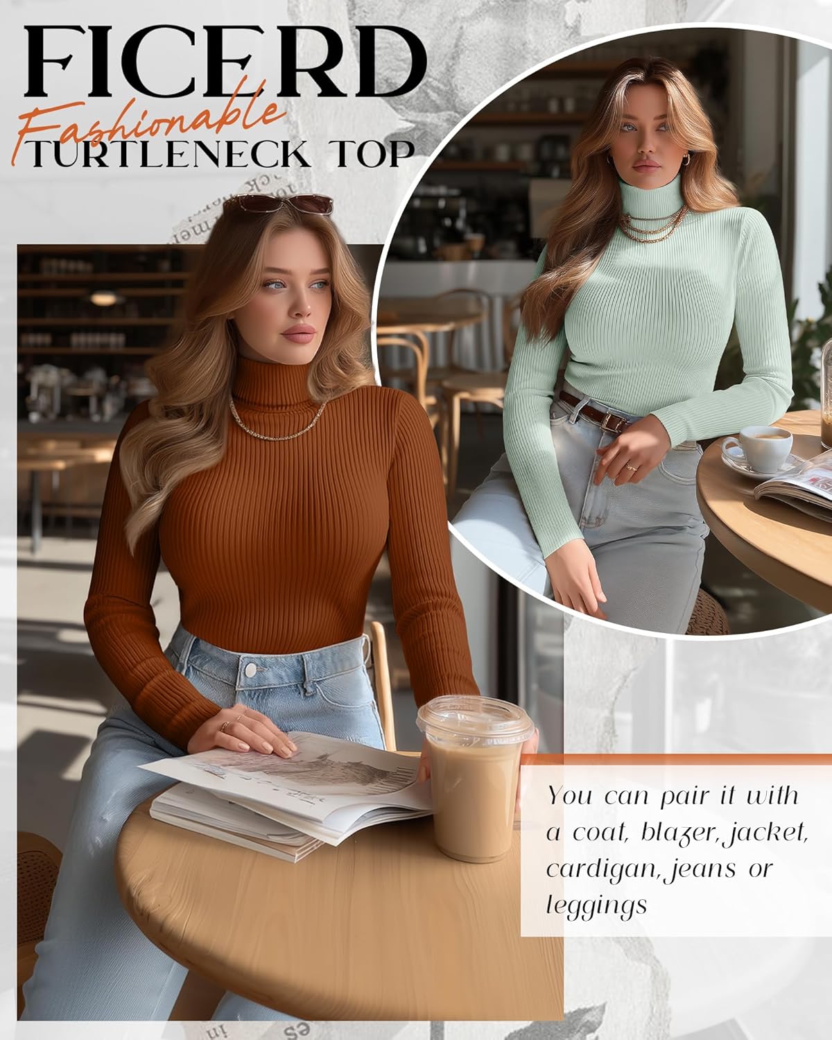 Ficerd Women's 3 Pack Plus Size Thermal Turtleneck Tops Ribbed Long Sleeve Shirts Stretch Slim Fit Base Layer - Image 4