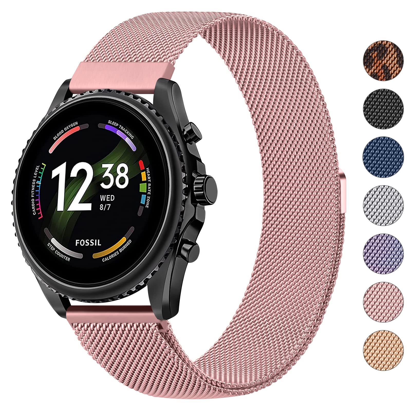 MeliyaMetal Band for Fossil Men's Gen 6/5E 44mm/Gen 5 Carlyle/Garrett/Women's Julianna Smart Watch, 22mm Adjustable Stainless Steel Metal Replacement Band for Women Men