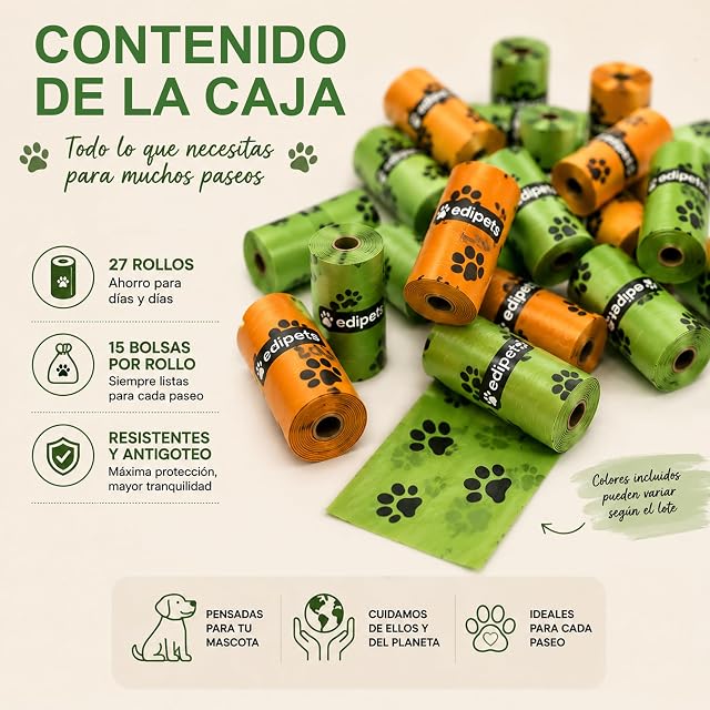 Foto 3 de 8 de Edipets, Bolsas Caca Perro, Biodegradables, 405 o 540 unidades, Extra Grueso, A Prueba de Fugas