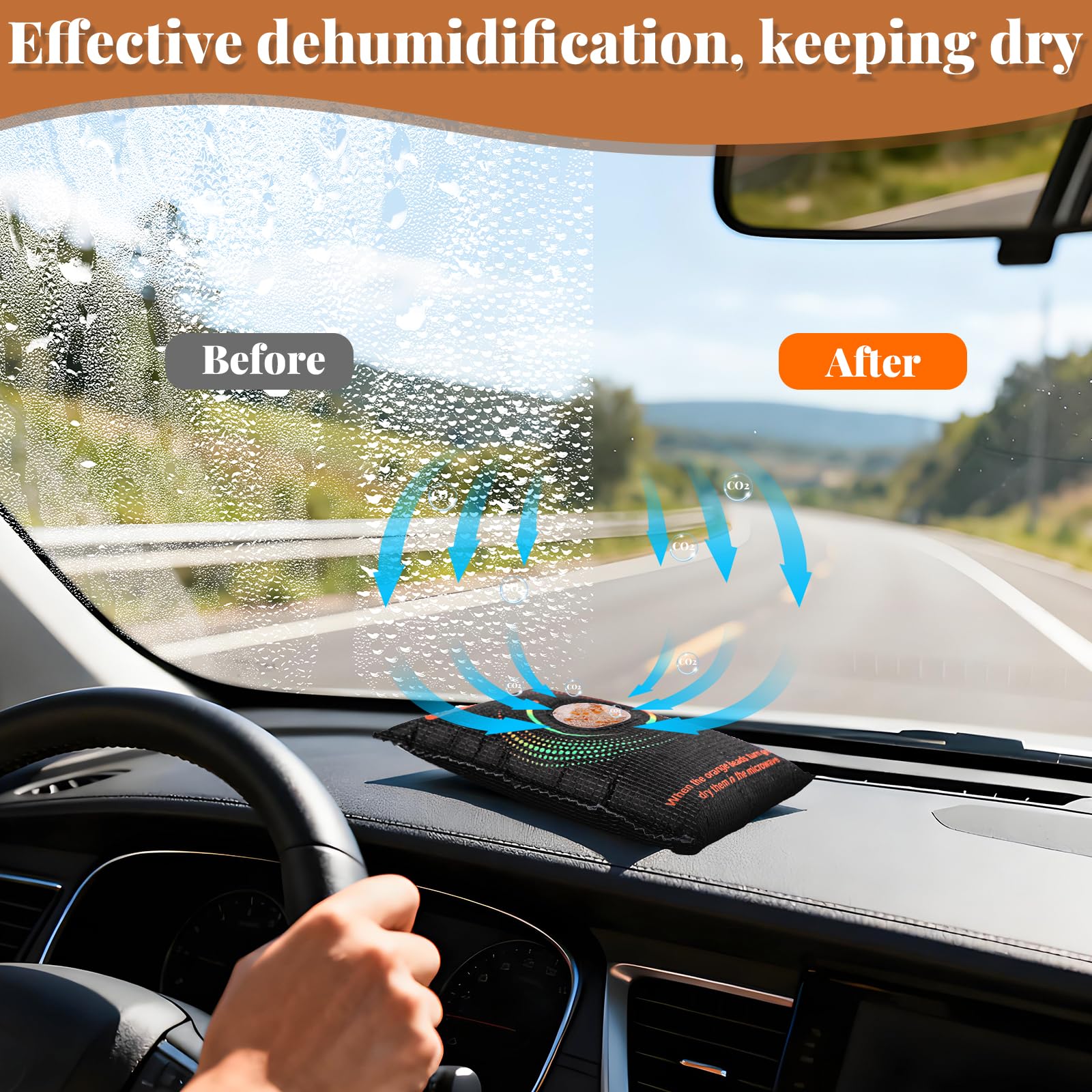 Sacchetto deumidificatore per auto, 2 pezzi da 300 g, con indicatore visivo di umidità, assorbe l'umidità con cuscinetto antiscivolo, in gel di silice, sacchetto deumidificatore riutilizzabile per