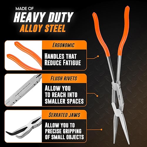 Miniatura 2 de AMERICAN MUTT TOOLS Juego de 2 alicates de punta de aguja de doble articulación, alicates de punta de aguja de 13 pulgadas de largo y alicates de