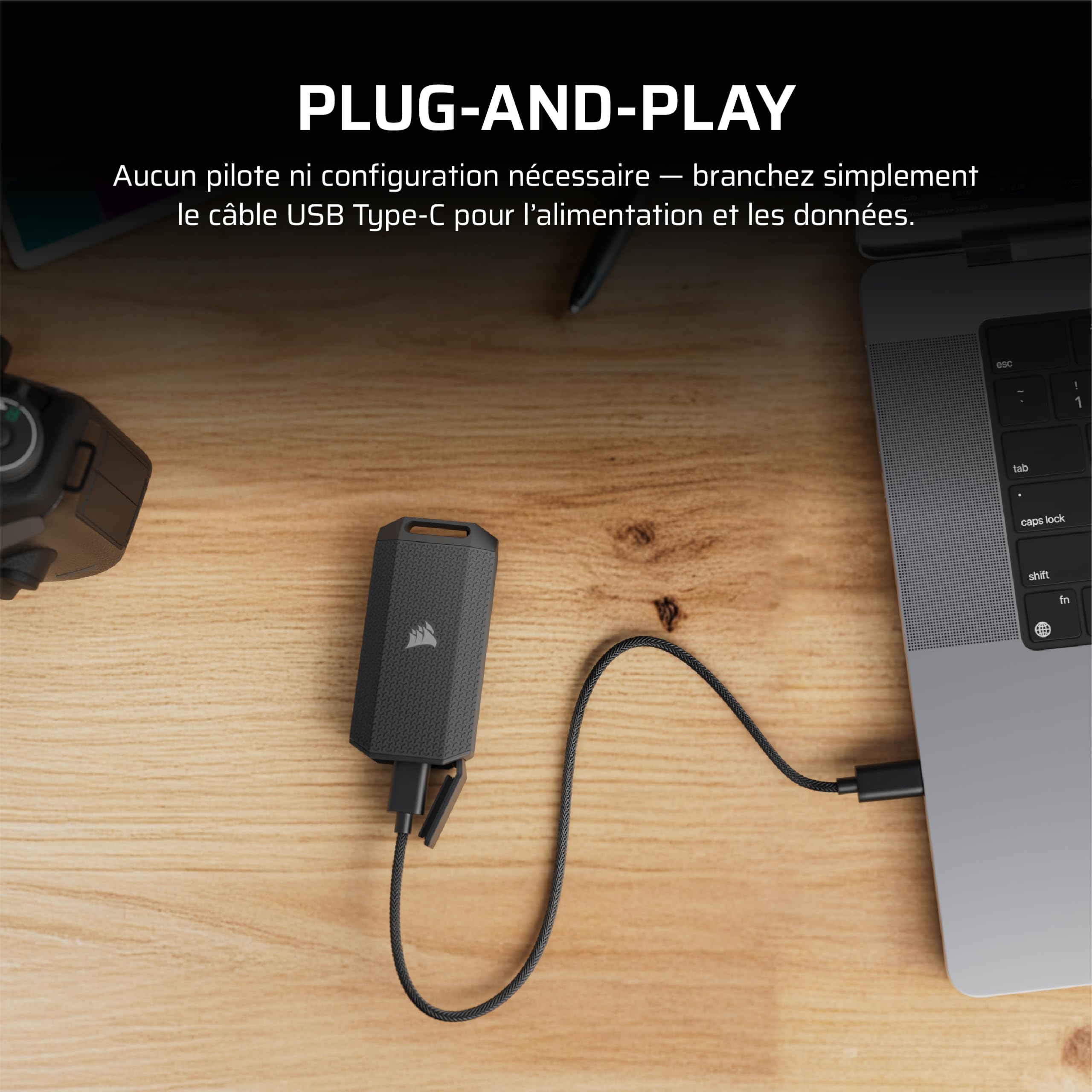 CORSAIR EX400U SURVIVOR 1 To USB4 SSD Externe – Jusqu’à 4 000 Mo/s en Lecture, 3 600 Mo/s en Écriture, Stockage NVMe IP55 robuste, USB4/Thunderbolt 4, Rétrocompatible – Plug-and-Play PC/iOS/Mac – Noir