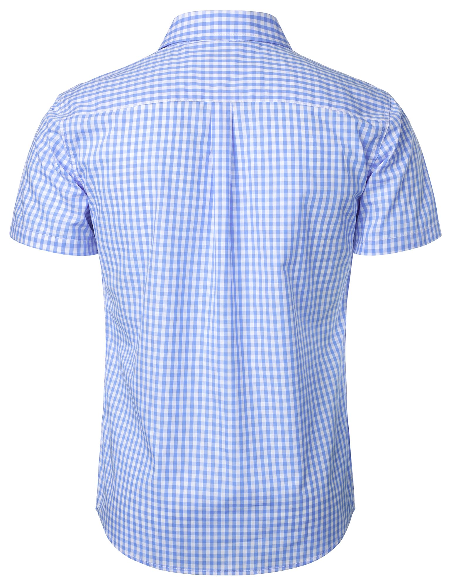 PARKLEES Chemise décontractée à carreaux boutonnée en coton à manches courtes pour homme, coupe régulière avec poche
