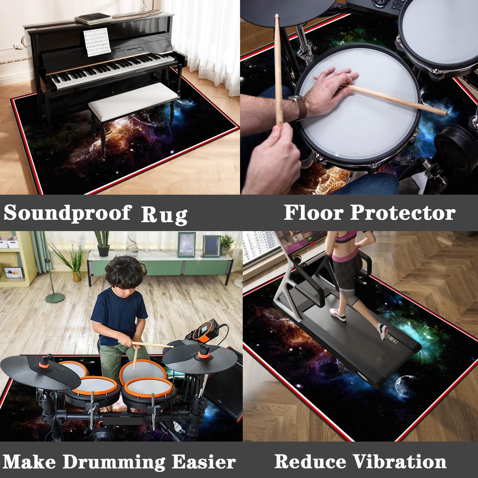 200 x 180 cm Dywan z baterią elektroniczną, maty akustyczne, dźwiękoszczelna mata, mata bębnowa do bębna akustycznego bębna i instrumentów muzycznych dźwiękoszczelny koc bębnowy