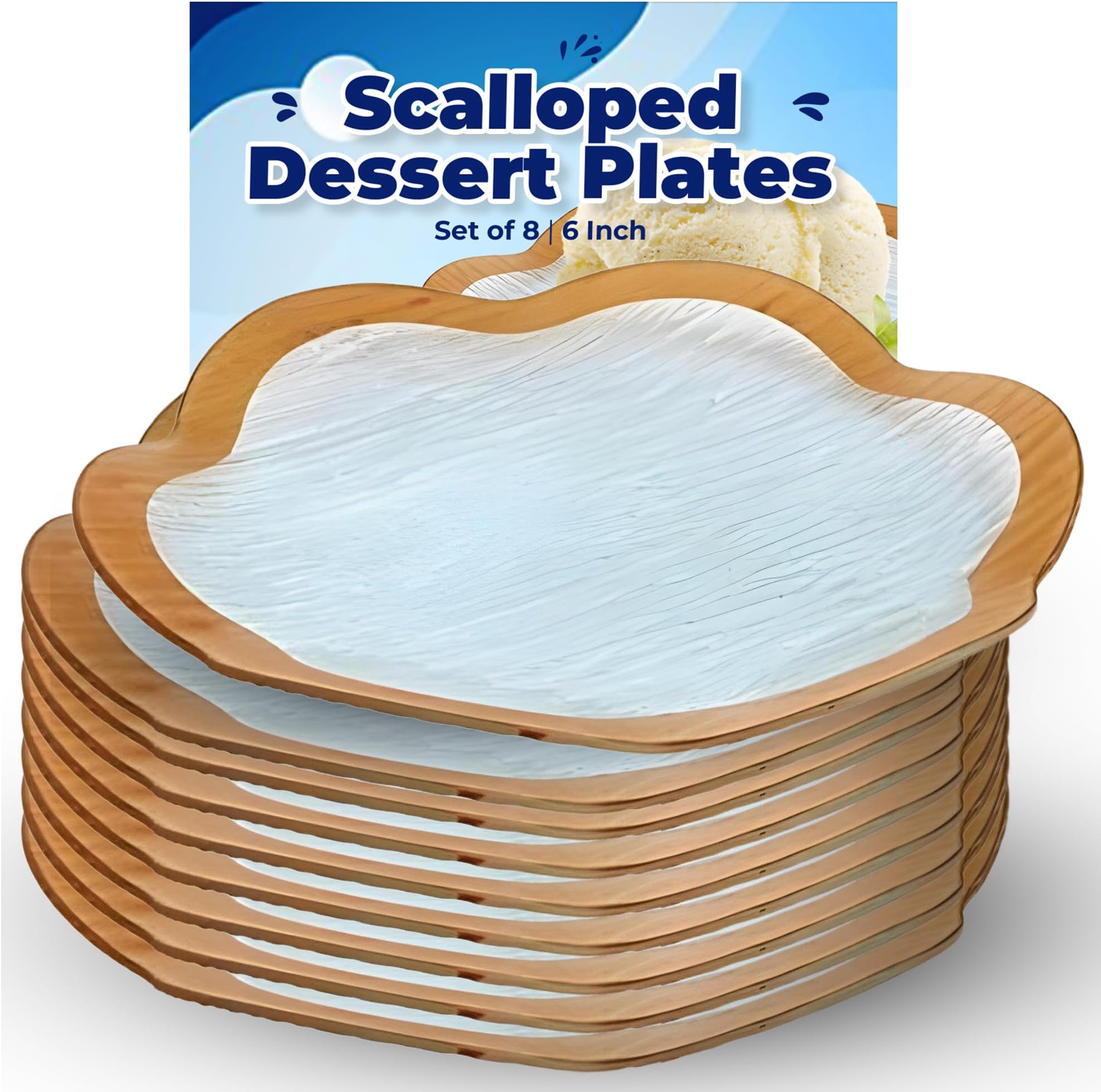 GAC Scalloped Tempered Glass Round Dessert Plates โ Durable, Decorative Scalloped Dessert Plates, Elegant Gold Trim, Microwave & Oven Use - Ideal for Entertaining or Present- Set of 8, 6 Inch