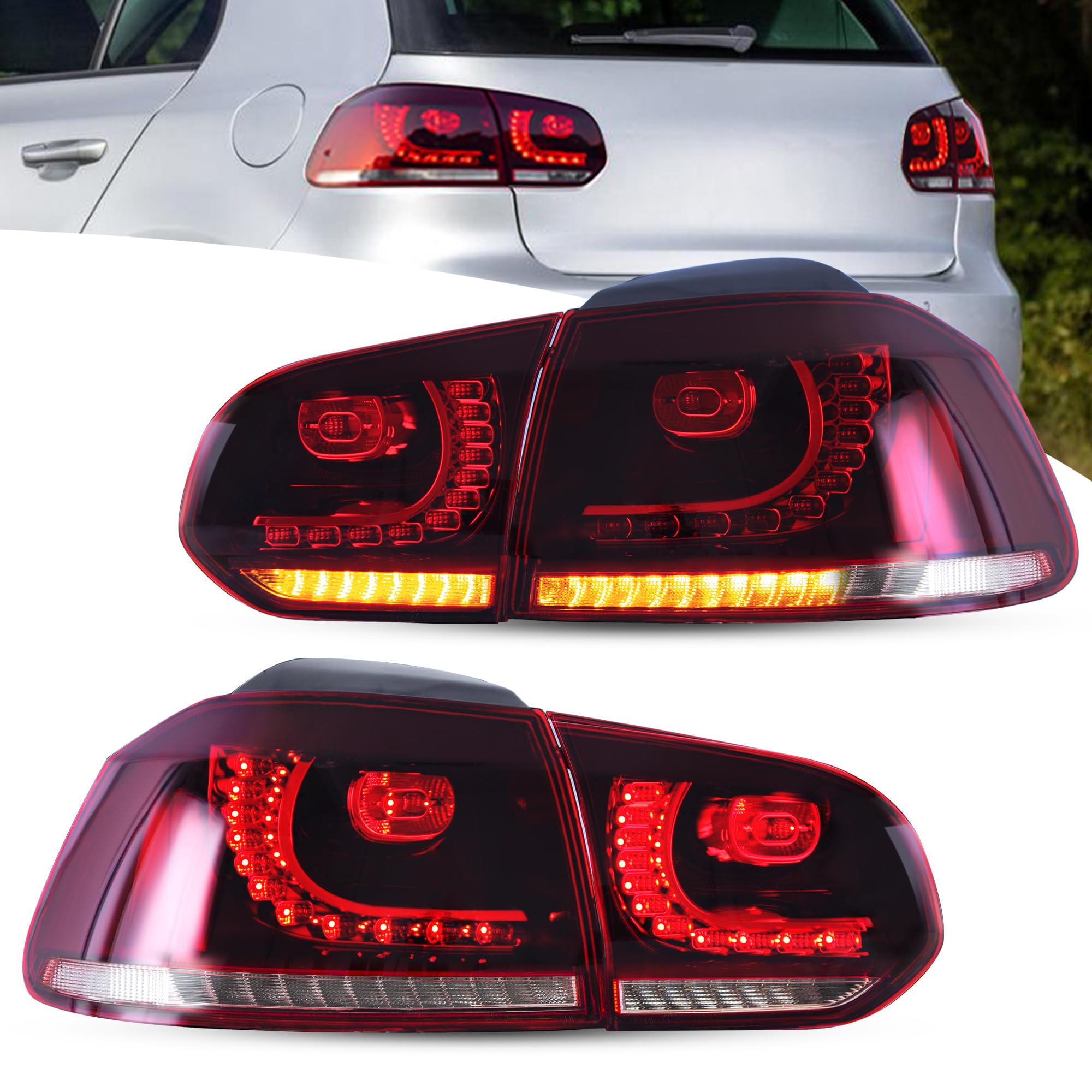 VLAND Faros traseras LED para Golf 6 GTI TSI TDI GTD R 2008-2013, Con intermitentes dinámicos (Rojo & Blanco)