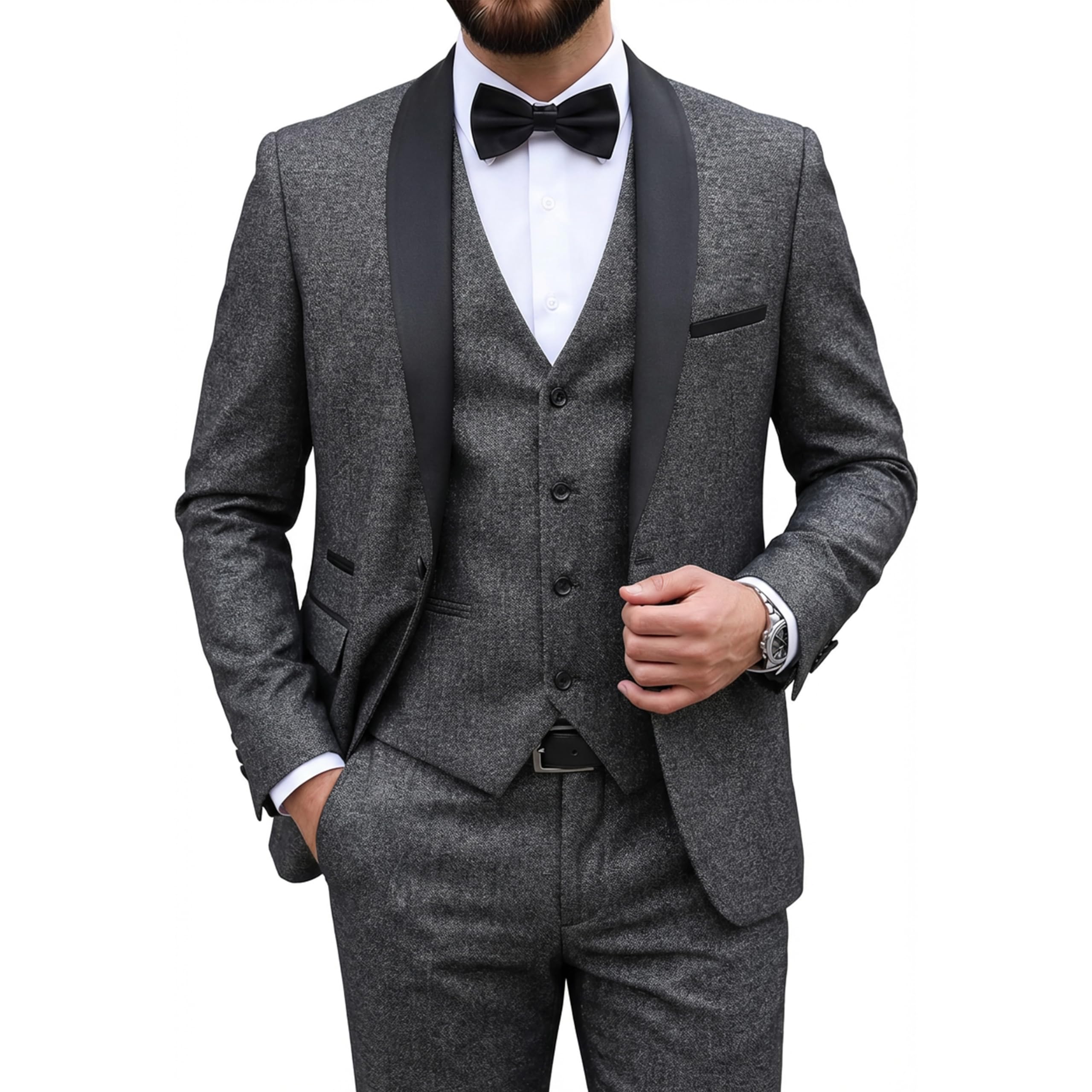my's Mens 3 Piece Suit Set, One Button Shawl Lapel Tuxedo, Slim Fit Dinner Jacket Vest Pants & Tie, for Party Wedding Proms-picture-20