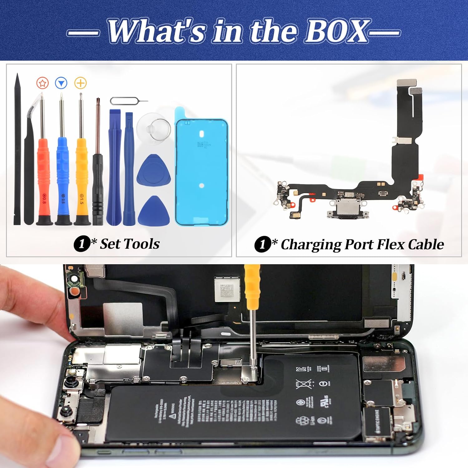 Dock Connector for iPhone 15 Plus Charging Port Flex Cable Replacement for iPhone 15 Plus USB Charger Dock Board Connector with Tools(Black)
