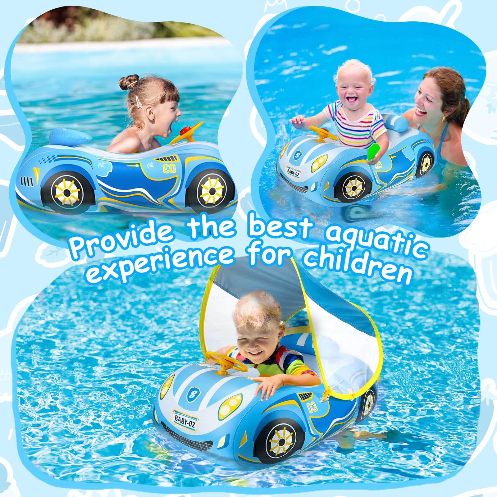 XIMEI Flotador Bebé con Parasol, Baby Float Hinchable para Bebés, Anillo de Natación para Bebé, Flotador Piscina Protección UV, Juguetes Bebe de Piscina 1 a 5 Años