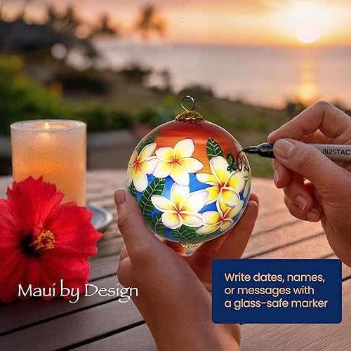 Miniatura 7 de Adorno coleccionable pintado a mano de Hawaii Sunset Sky Plumeria con caja de regalo