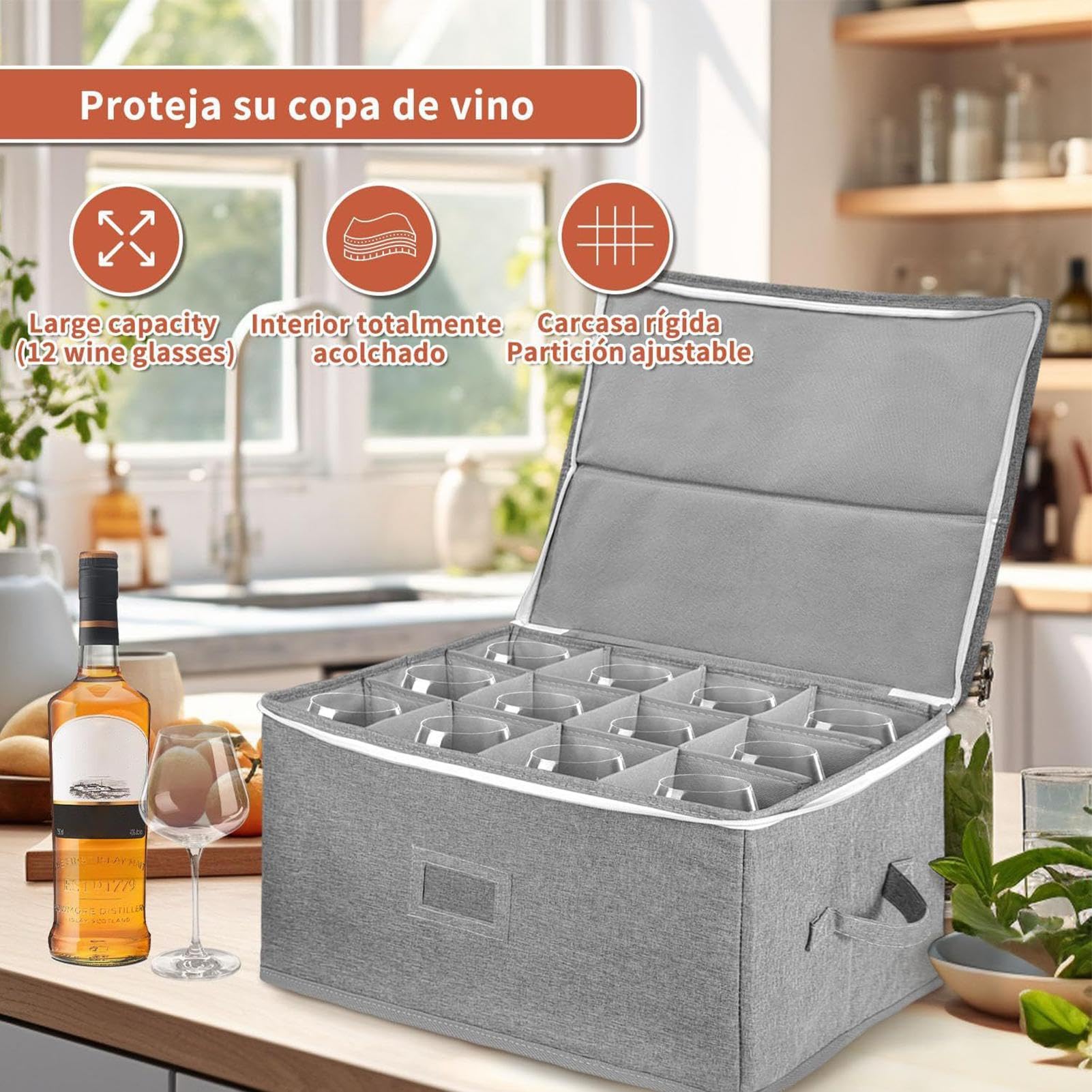 Contenedores de almacenamiento de cristalería - Contenedores de almacenamiento de China para copas de vino con divisores, organizador de almacenamiento de tazas, contenedores de almacenamiento de