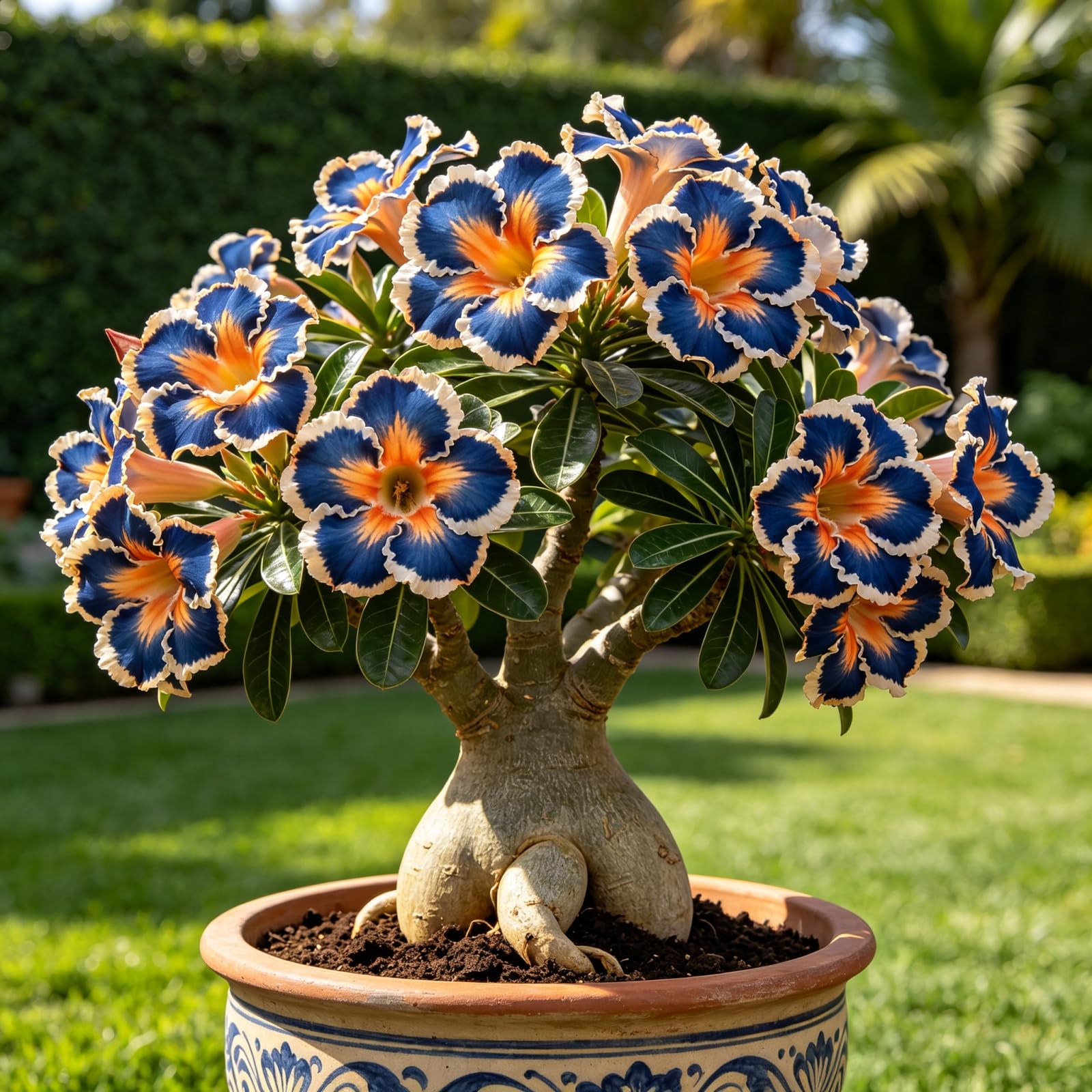 Rizoma de Rosa del Desierto (Adenium Obesum), Planta Resplandeciente Perenne, Tolerante al Frío, Cultivo Sencillo, Flores Raras, Decoración Versátil Interior‑Exterior-4bulbo-E