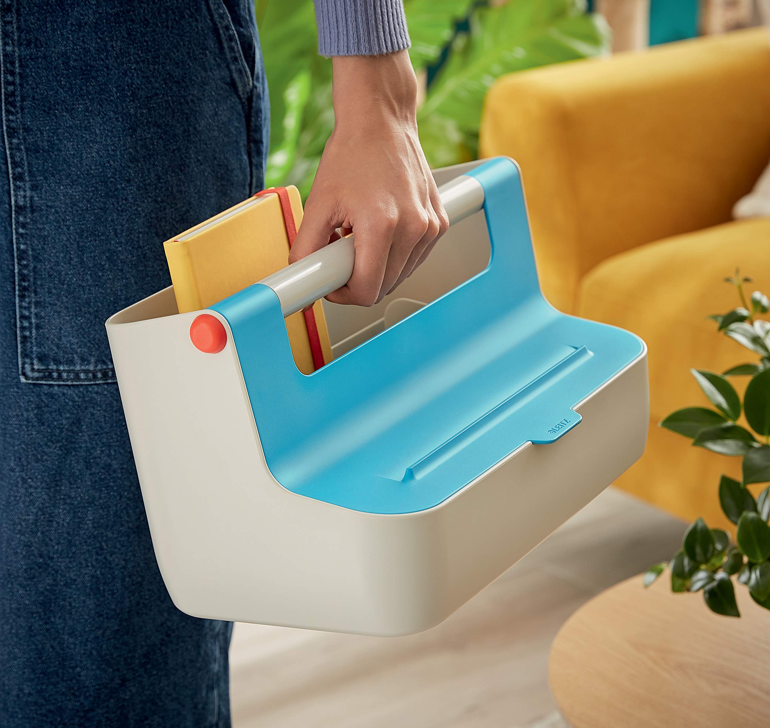 Leitz Cassetta portaoggetti con maniglia, Gamma Cosy, per la Casa, l'Ufficio o l'Hot Desking, con scomparti per l'organizzazione del contenuto, Blu Calmo, 61250061