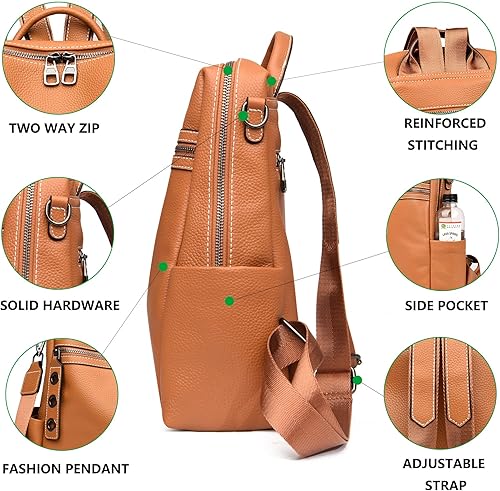 Miniatura 4 de Bolso tipo mochila para mujer, de cuero auténtico, de moda, de hombro convertible, bolsa de viaje, mochila para mujer, S, Mochilas Daypack