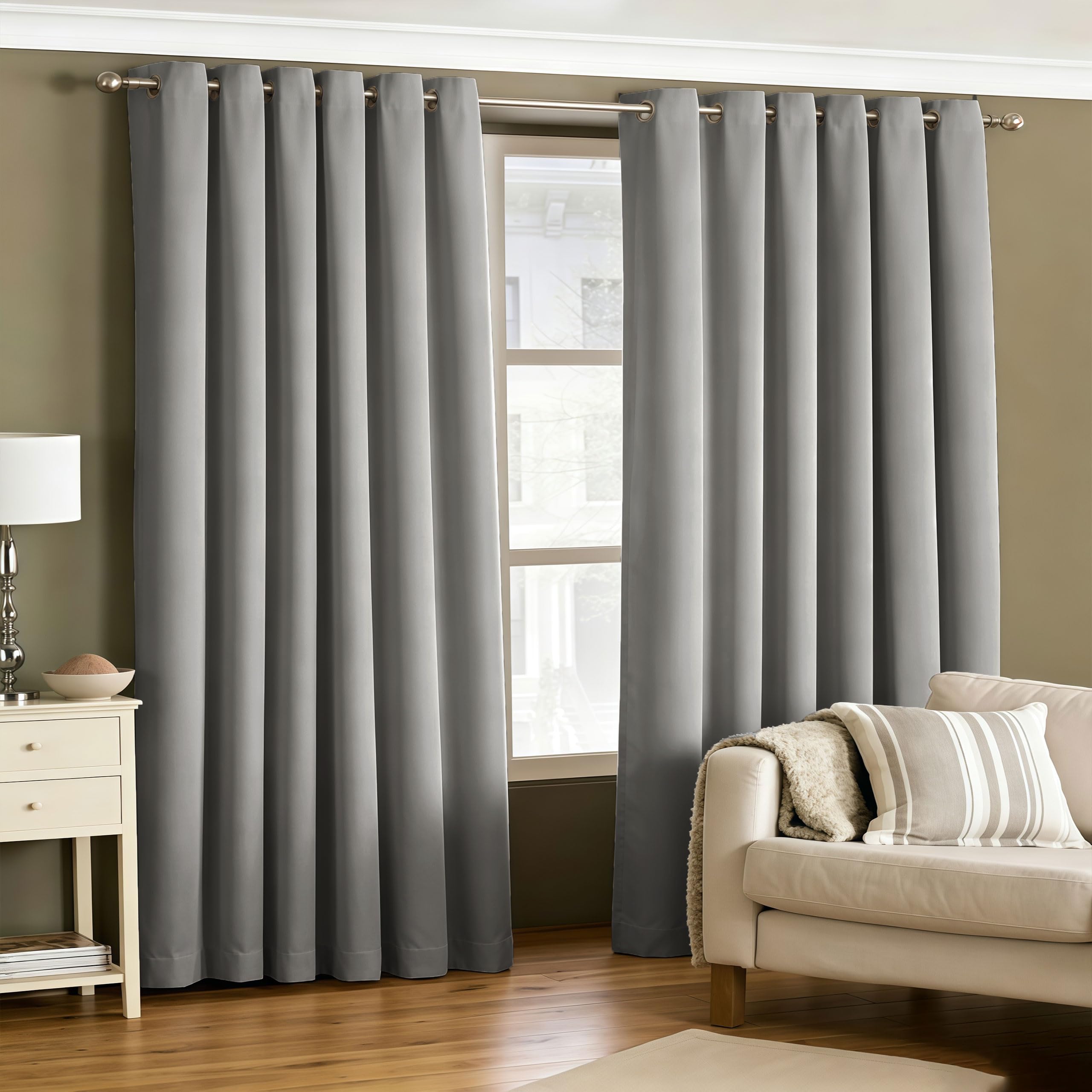 LIUJYUAN Blackout Curtains 115 x 175 cm Room Darkening, Privacy Protection Thermal Curtains, Neutral Drapes Insulated Soundproof for Bedroom, Living Room, Door, Light Grey