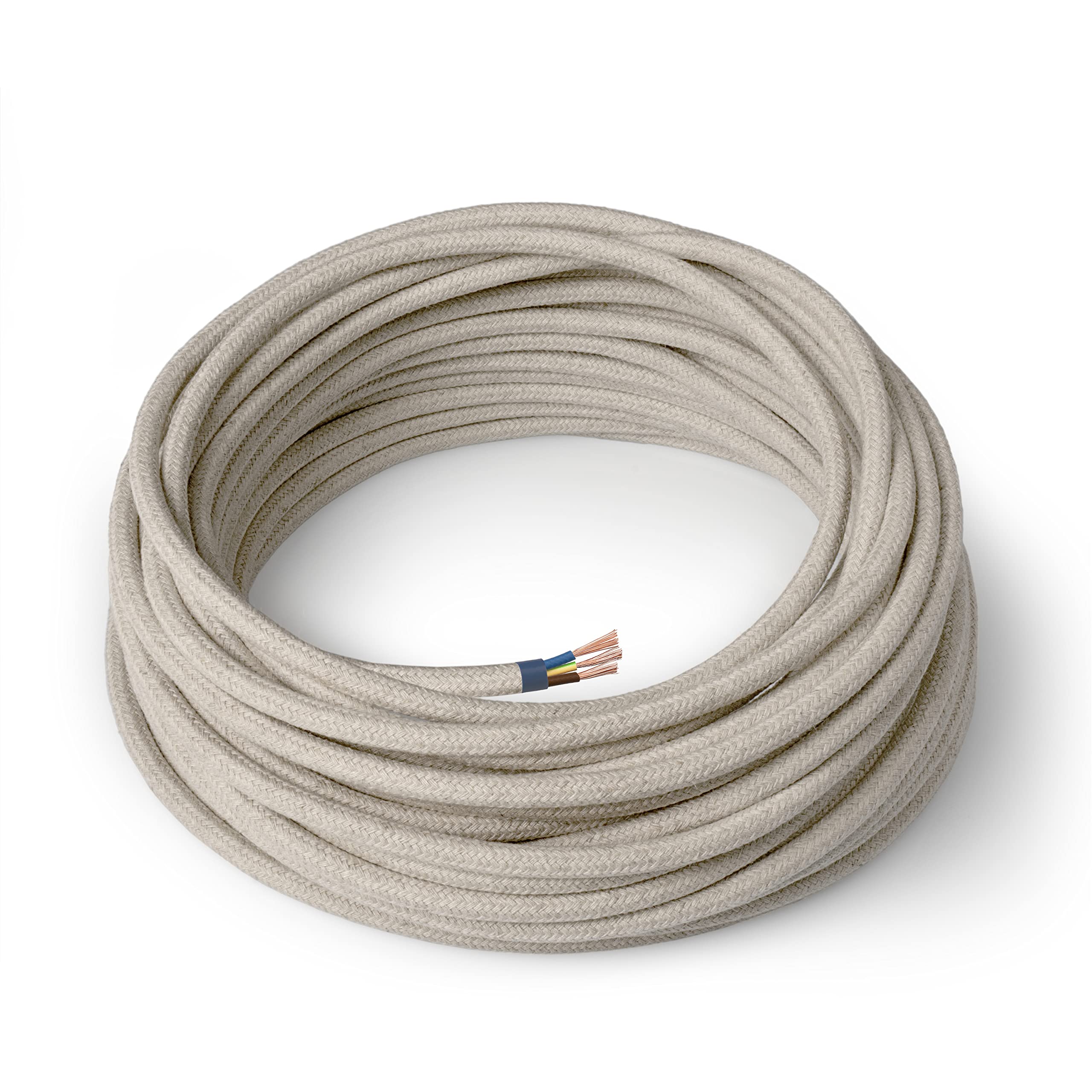 Amarcords - Cable de tela color NEGRO, redondo, seda, 10 metros, con tierra 3x0,75 - Hilo eléctrico textil de color estilo clásico para lámparas bricolaje y iluminación vintage. — view 35