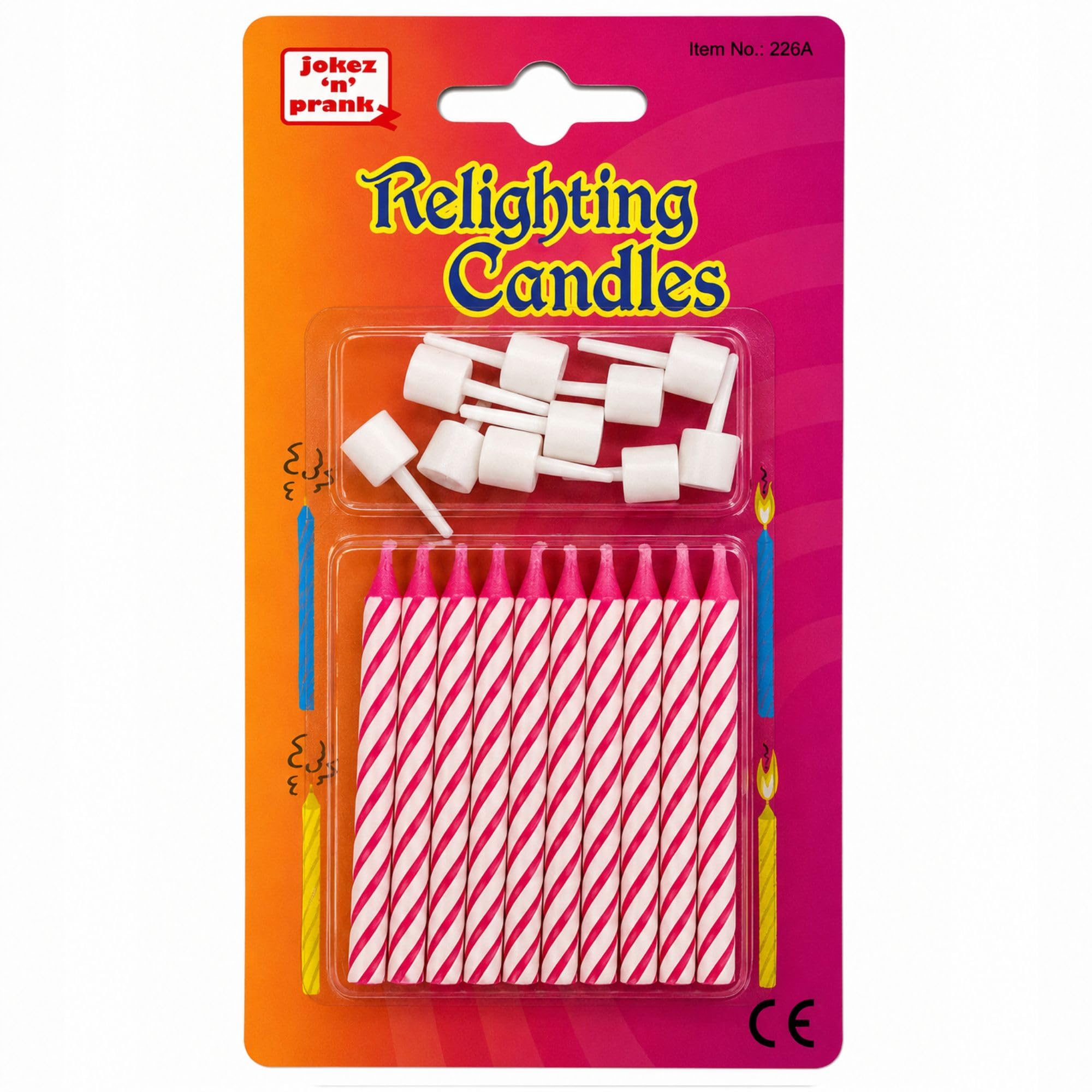 Jokeshop Pink Magic Relighting Candles Practical Joke Prank - Surprise Birthday Candles That Never Go Out