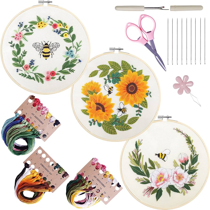 Amazon.com: 3 Sets of Full Range Embroidery Kits for Adults