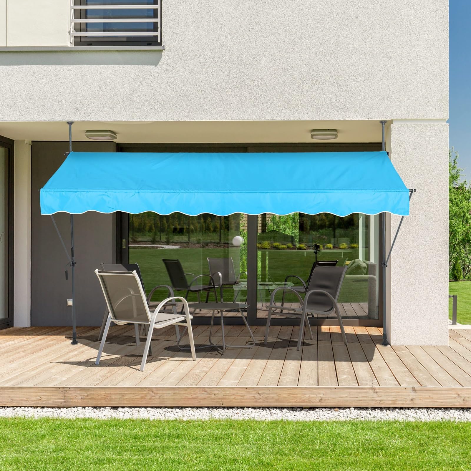 Manuell einziehbare Markise mit Kurbel, einstellbarem Winkel und Höhe, wasserdichte Markisen for Türen, Fenster, Decks, Veranda, Balkon-Sonnenschutz,Terrassenmarkisen ( Color : Blue , Size : W350cm(13 Garten