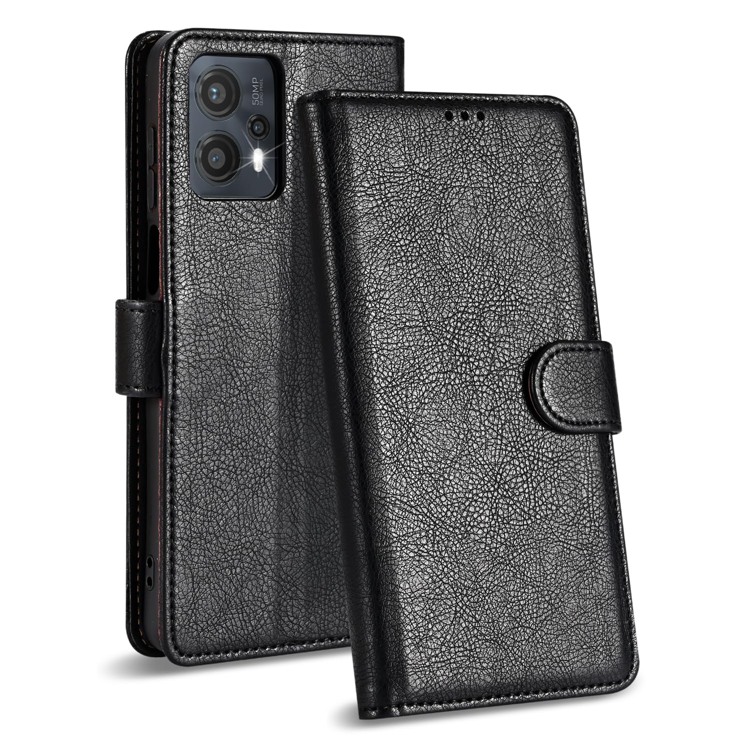 Magnetic Leather Flip Wallet Case For Motorola Moto G14 - Black With Card Slots