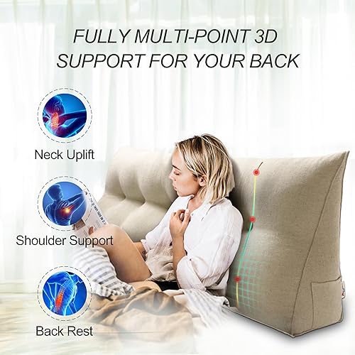 Miniatura 2 de WOWMAX Almohada de cabecera de 85% lino y 15% mezcla de algodón, respaldo de cuña de lectura tamaño King para cama, cojín de apoyo firme hecho a