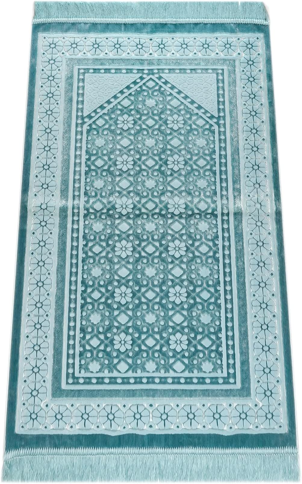 ihvan online, Soft Plush Lux Velvet Muslim Prayer Rug, Thick Janamaz, Sajadah, Soft Islamic Prayer Rug, Islamic Gifts, Prayer Carpet Mat, Elegant, Color: Blue