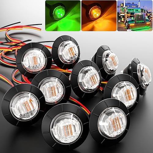 Luces LED de marcador redondo de 34 pulgadas, color ámbar a verde, luz trasera de bala trasera de doble color, luz indicadora de 12 V 4 LED con