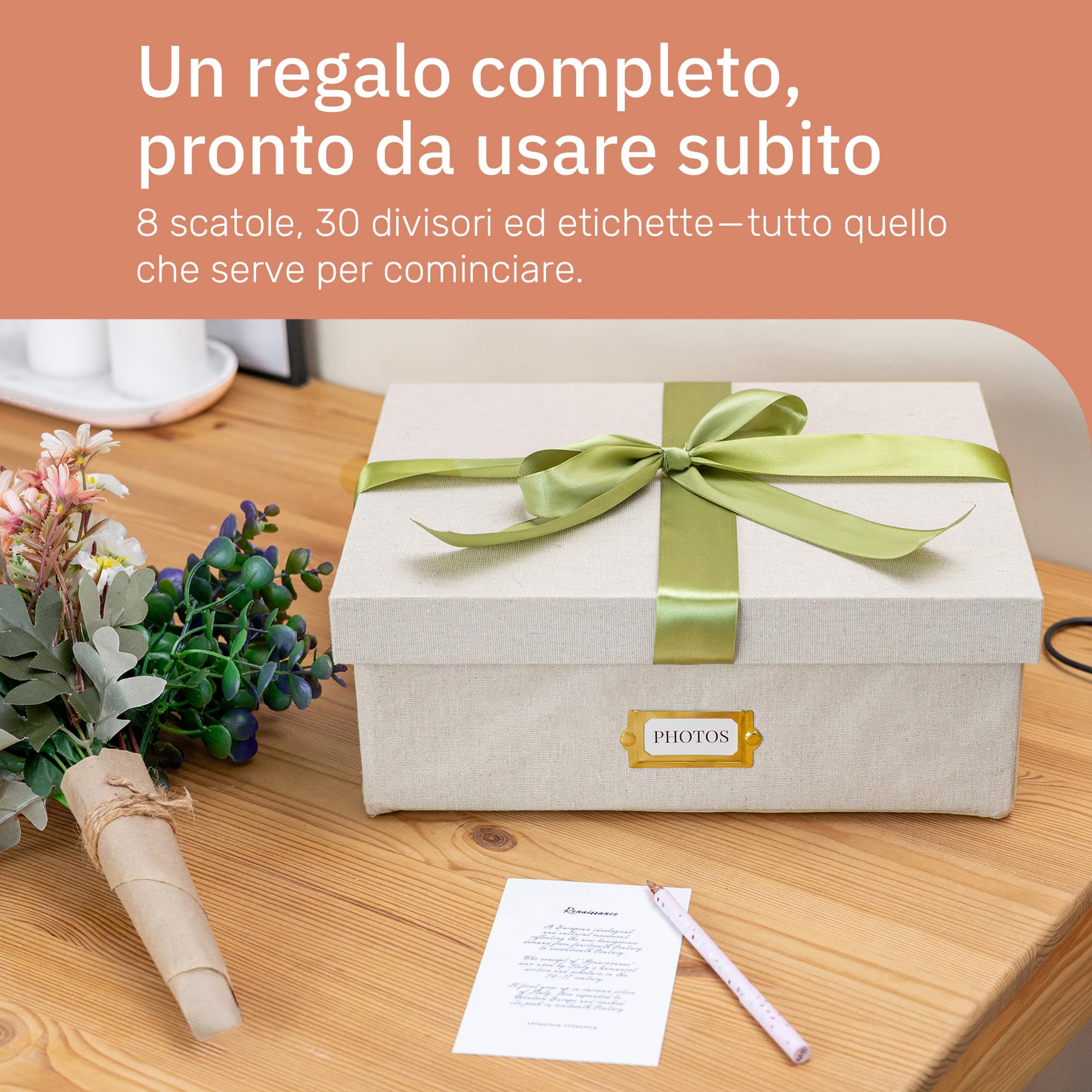 UCO Scatola Foto Ricordi Con Coperchio, 8 Scomparti, 30 Divisori, Beige