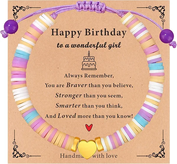 TAGOMEI Birthday Gifts for Girls, Heart Charm Bracelet as 4 5 6 7 8 9 10 11 12 13 16 Year Old Girl Birthday Gift, Adjustable Bracelet as Happy Birthday Gifts for Daughter Granddaughter Niece Sister