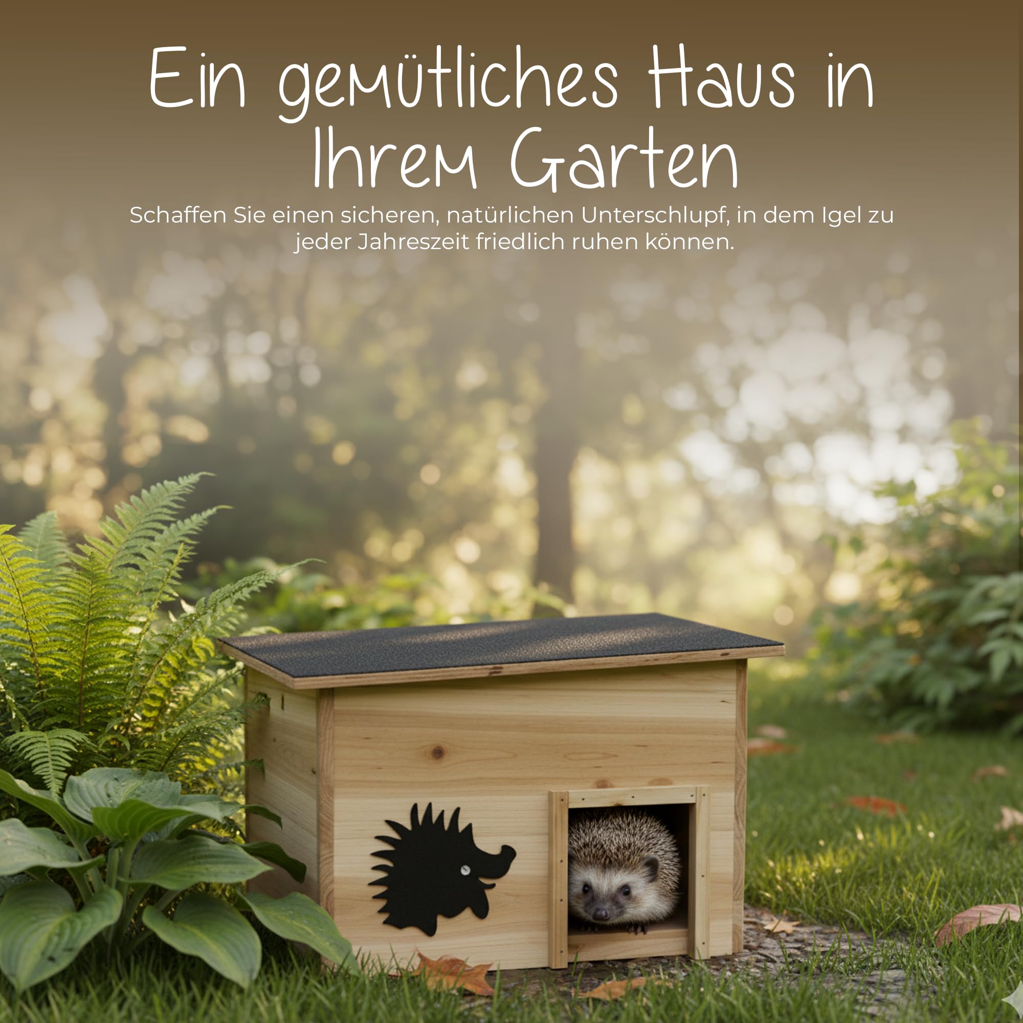 Igelhaus Winterfest mit Boden 40 x 32 x 24 cm, Winterfestes Igelhaus Bausatz, Futterhaus Igel Schlafhaus, Hedgehog House mit Labyrintheingang, Igelhäuser, Igelhöhle