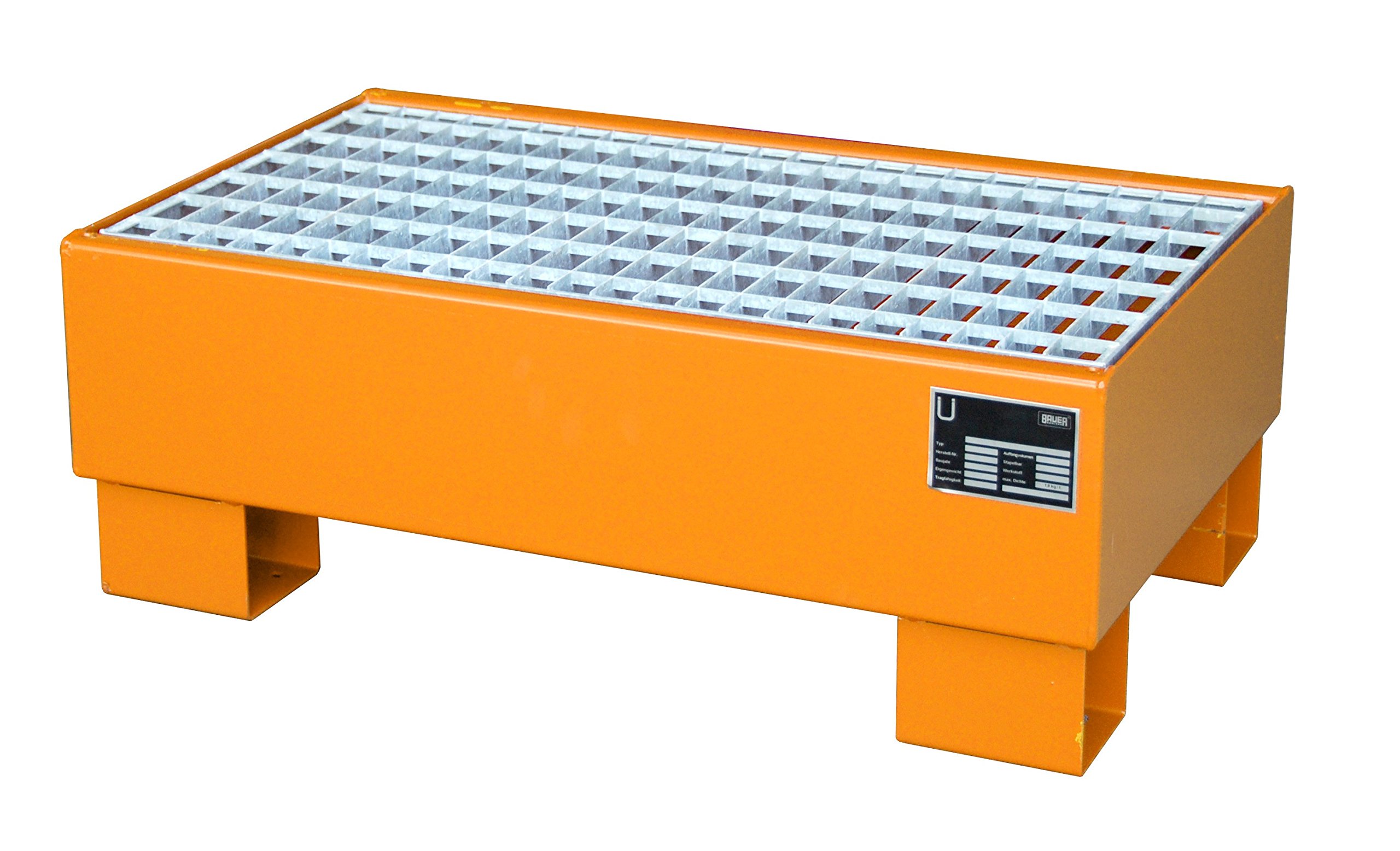 Bauer | Stahl-Auffangwanne | LxBxH 800 x 500 x 290 mm | lackiert Orange RAL 2000 | mit Gitterrost