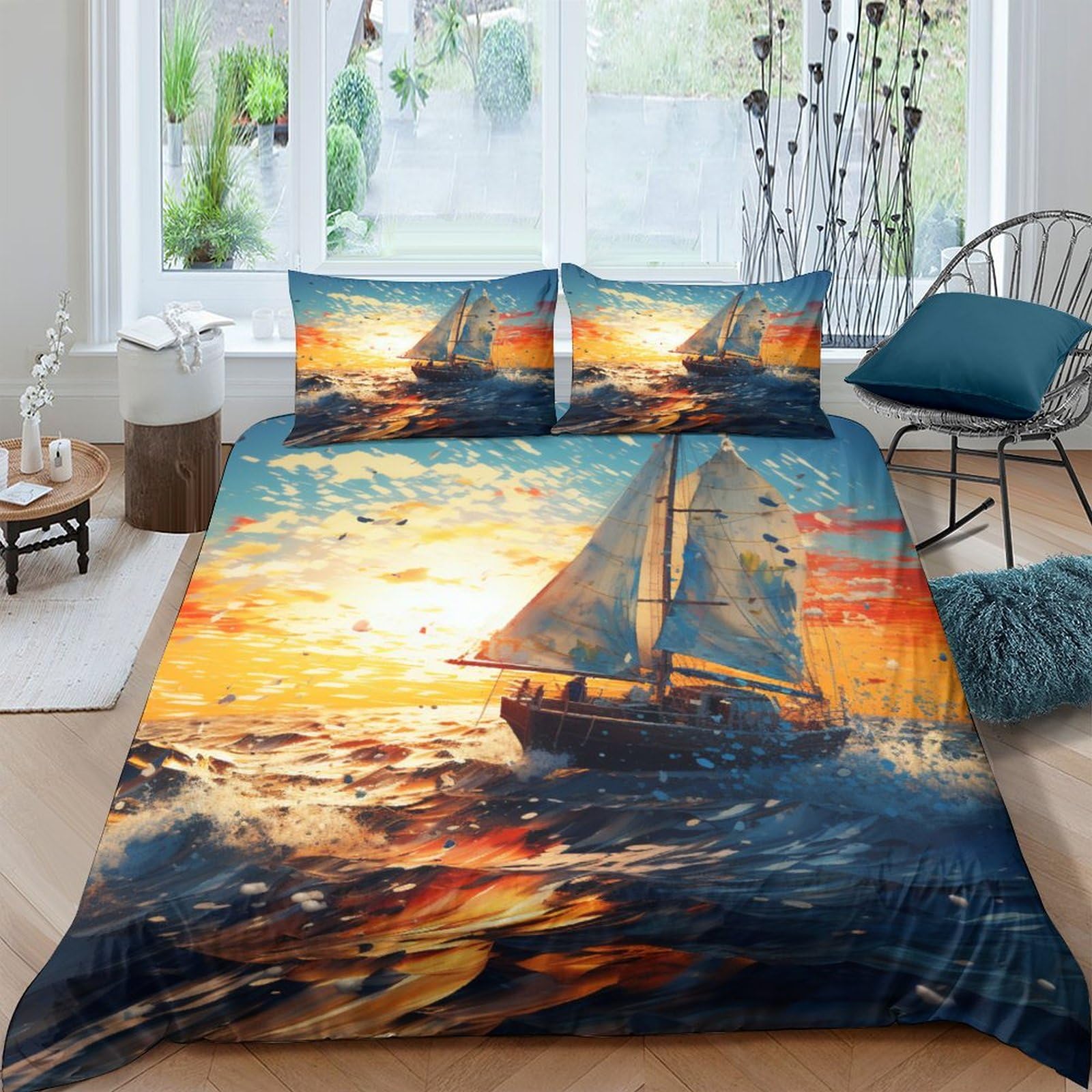 Housse de couette voilier pour chambre d'enfant ou d'adulte style bord de mer
