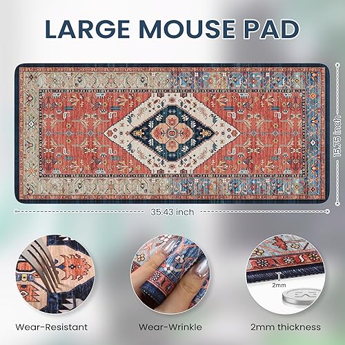 Miniatura 2 de iCasso Tapete de escritorio retro, extra grande, antideslizante, con teclado XXL para el hogar, alfombrilla de mouse larga y extendida con bordes