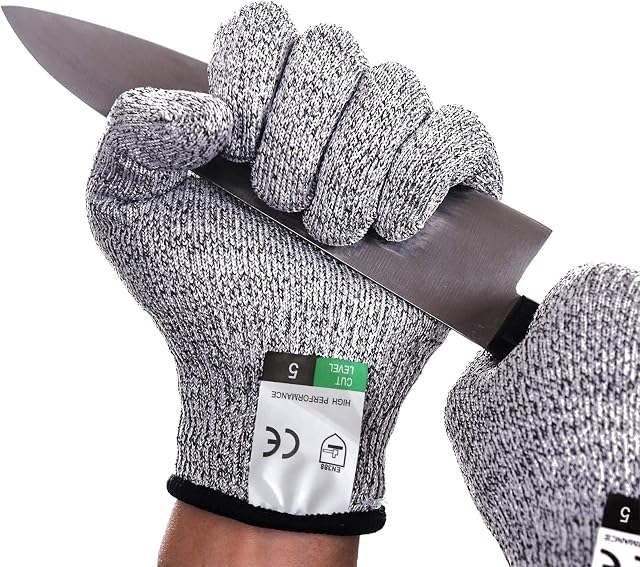 Cut Resistant Gloves Protective Gloves Food Grade Level 5 Protection and EN388 Certified Safety Gloves Garden Works, Heep Cooking Gloves for Oyster Shucking, Welding and Wood Carving (S)
