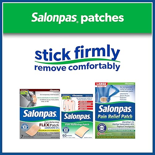Miniatura 6 de Salonpas - Parches para aliviar el dolor de espalda cuello hombros rodillas o muscular alivio del dolor de 8 horas 60 unidades
