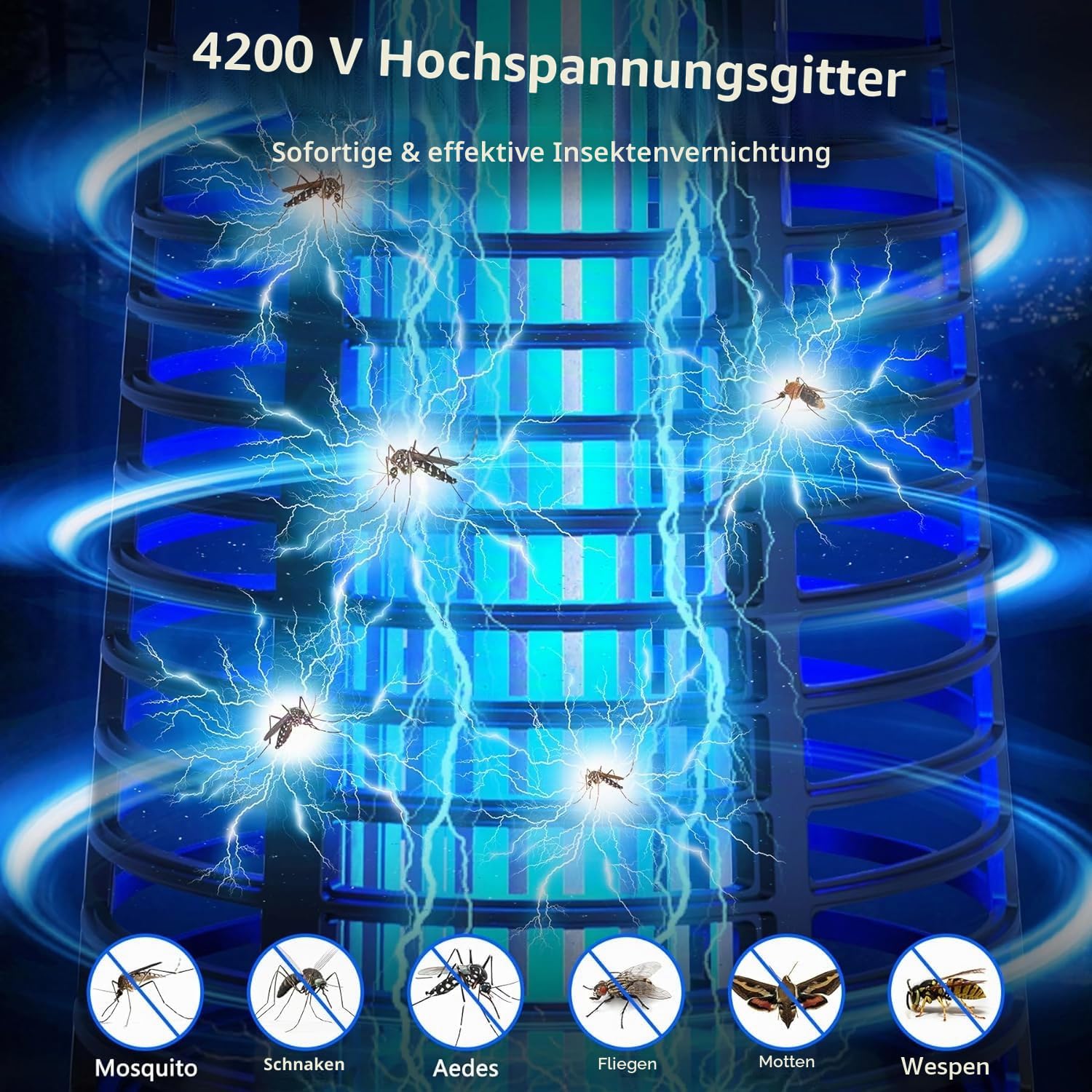 seenlast Insektenvernichter Elektrisch Mit Fernbedienung, Mückenlampe 15W 4200V Mückenfalle Mückenschutz Mit LED-Licht, Fliegenfalle Elektrisch Mückenabwehr, für Mücken,Motten,Fliege,Spinnen