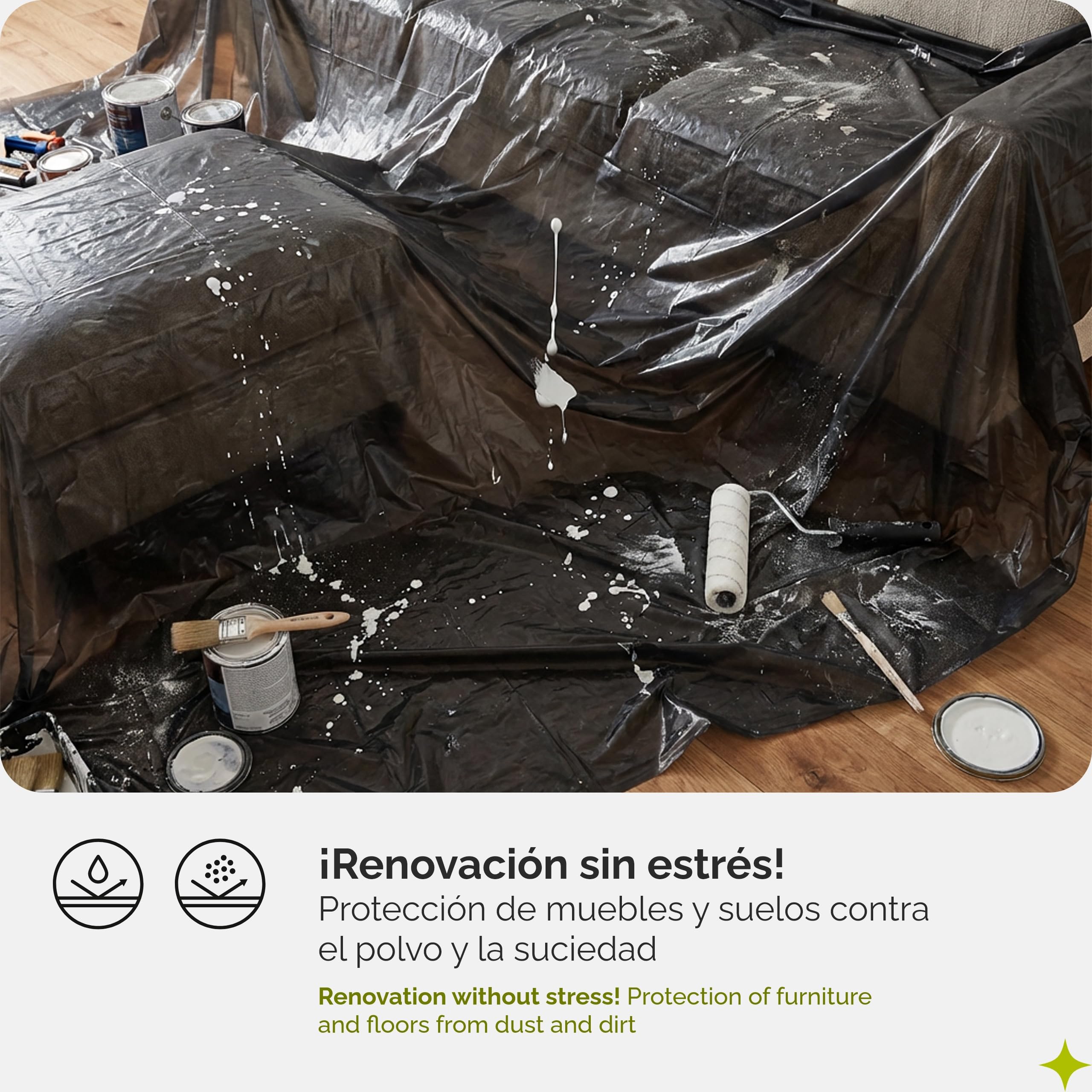 Garronda Lámina de Cobertura Film Protector 20 µ 4x5 m 10 uds GD-0222 | Plástico de protección LDPE gris, lona cubretodo resistente sin cinta adhesiva para muebles y suelo, pintura y reformas