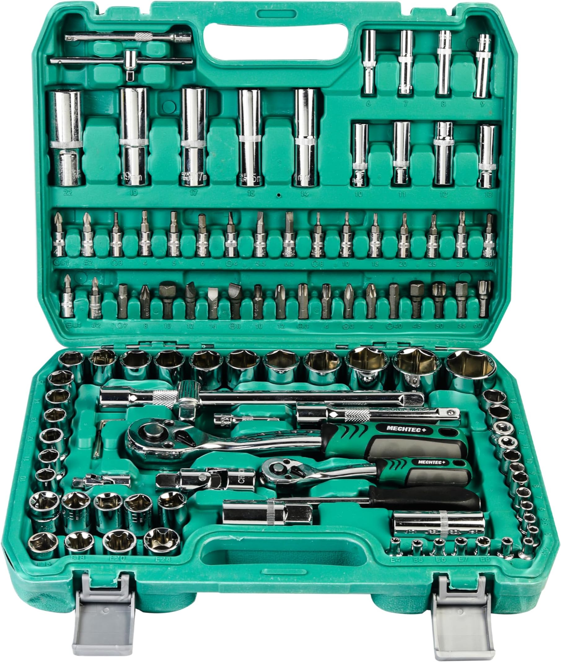 SPARTAN 108-Piece Mechanics Tool Kit & Socket Wrench Set | 1/4โ & 1/2โ Drive Ratchet Handle | Professional Carbon Steel Tool Box with Long Extension Bars & Bit Set for Car, Bike & Home