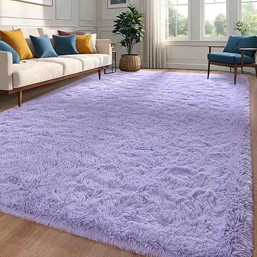 Miniatura 2 de Alfombras moradas esponjosas para dormitorio, sala de estar, alfombras peludas de interior de 4 x 6 pies, alfombra suave de felpa para habitación de