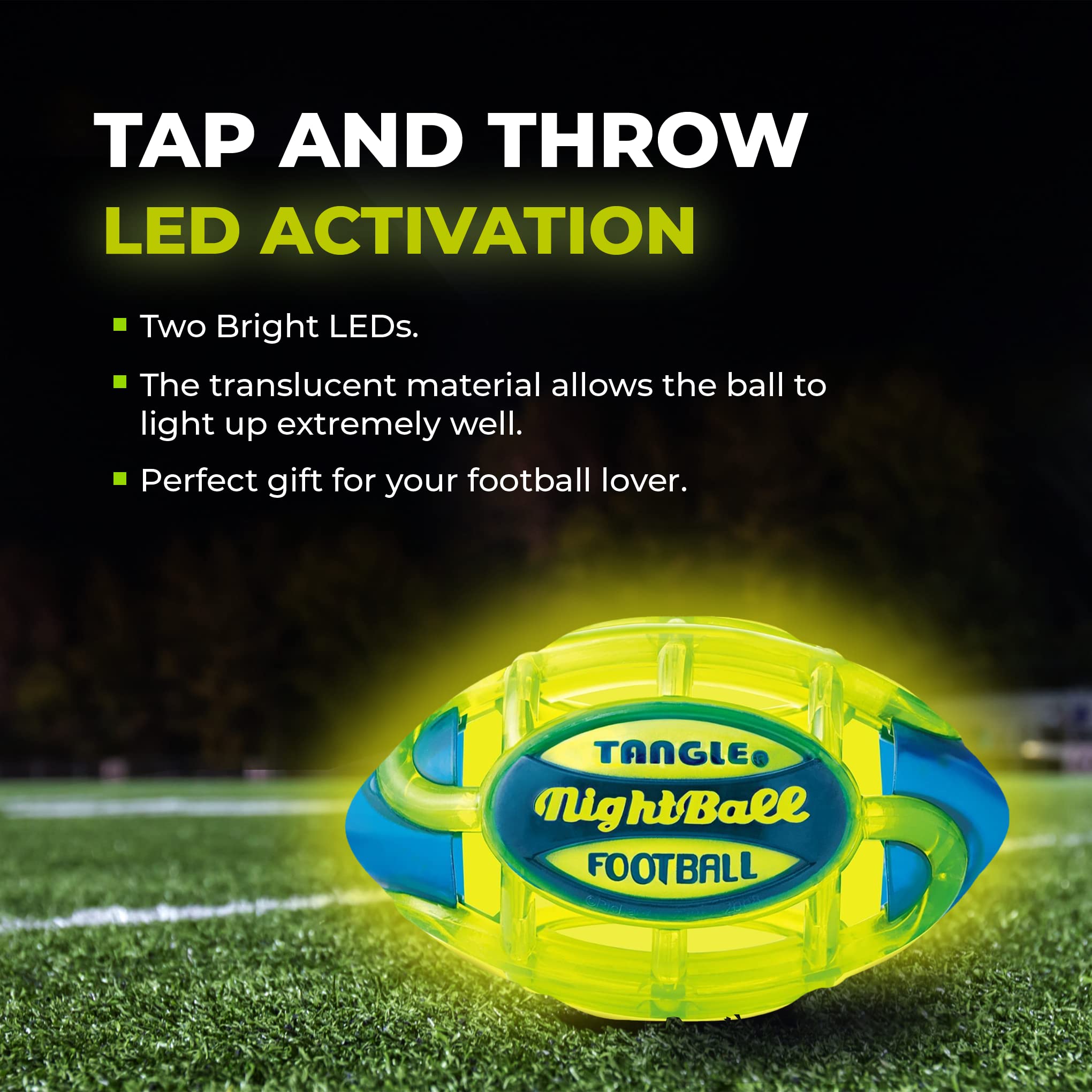 Tangle NightBall Glow in the Dark Light Up LED Football, Green with Blue - Image 4
