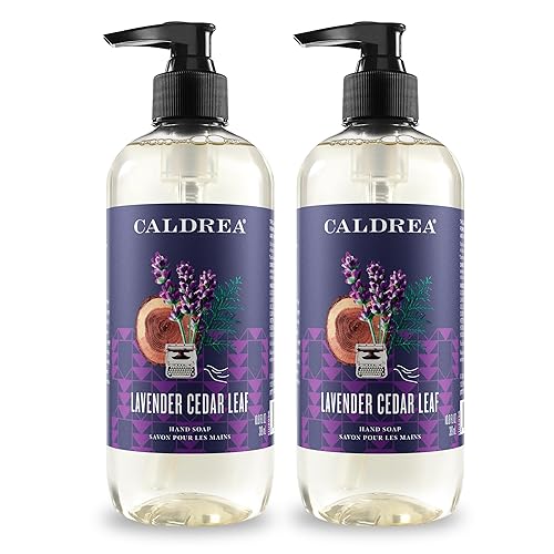 Caldrea Jabón para lavar a mano, gel de aloe vera, aceite de oliva y aceites esenciales para limpiar y acondicionar, hoja de cedro de lavanda, 10.8
