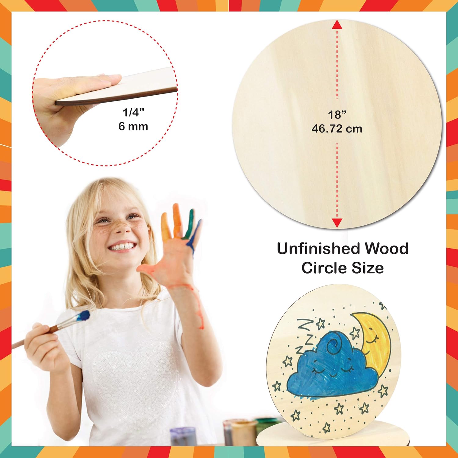 Unfinished Wood Circles for Crafts 18 Inch Diameter Made from 1/4 Inch Natural Plywood, A Pack of 10 Thick Wood Rounds Cutouts for Home Decorations, Door Hanger, Wood Burning, Pyrography, DIY Projects