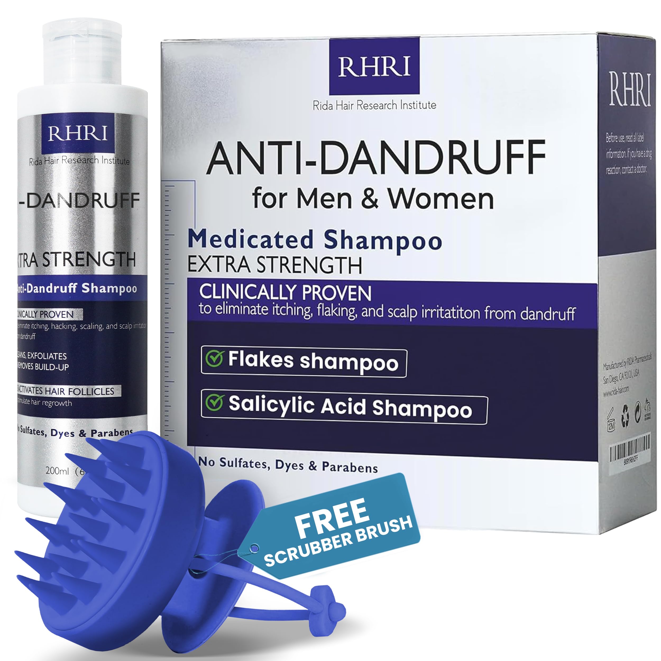 Anti Dandruff Shampoo for Men & Women | Extra Strength Medicated Shampoo with 2% Salicylic Acid and Tea Tree Oil for Itchy, Dry Scalp, Flakes and Build-Up | Sulfate Free 200ml