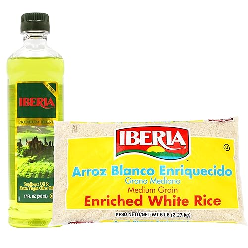 Iberia Aceite de oliva virgen extra y aceite de girasol, 17 onzas líquidas + arroz blanco de grano medio Iberia 5 libras