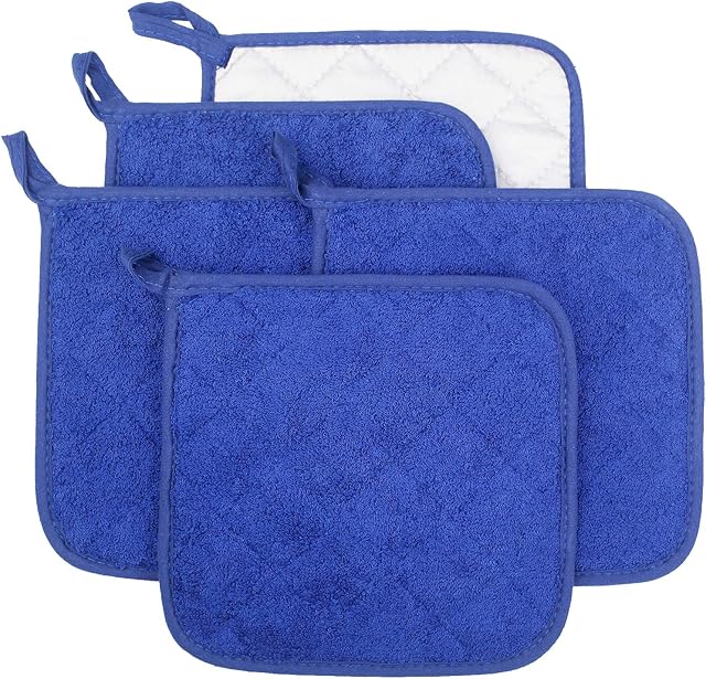 Lifaith 100% Cotton Kitchen Everyday Basic Terry Pot holder Heat Resistant Coaster Potholder for Cooking and Baking Set of 5 Navy Blue