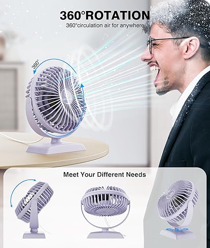 Miniatura 4 de JZCreater Ventilador de escritorio, ventilador USB para escritorio, flujo de aire fuerte, rotación de 360 grados, refrigeración personal de 3